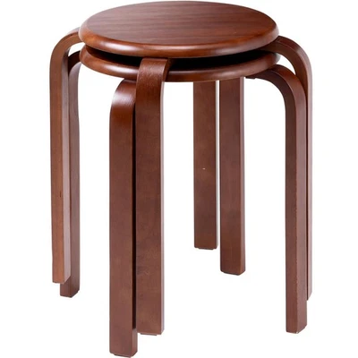 eSupply Stool Wooden 2 Leg Set Natural Wood Round Chair Scandinavian Simple 591 - Image 1 of 4