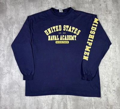 Vintage Us Navy Academy T Shirt Long Sleeve Navy Blue Adult XL 90s  - Image 1 of 4