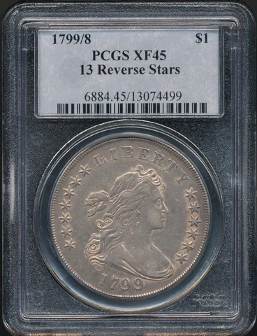 1799/8 Draped Bust Silver Dollar 13 Reverse Stars PCGS XF 45 *Old Blue Label!* Cover