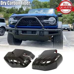 For Ford Bronco 2021-2023 Dry Carbon Fiber Side Wing Mirror Covers Caps Add-On - Picture 1 of 12