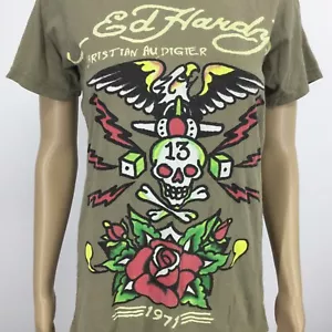 Vintage Sz S TShirt Don Ed Hardy Christian Audigier Eagle Skull Rose USA Made - Picture 1 of 7