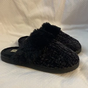 DearFoams schwarze flauschige Hausschuhe Damengröße 5-6 Slipper neu - Bild 1 von 9