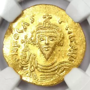 Moneda de oro bizantina Phocas AV Solidus 602-610 AD - Certificada NGC MS (UNC) - Imagen 1 de 6