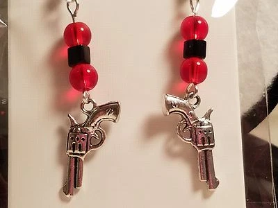 Pendientes de cuentas de vidrio rojo pistola tono plata hechos a mano - Joyería de moda Foto 1 de 4