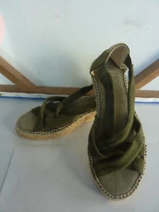 TONI PONS ORIGENS STRAPPY OLIVE LEATHER ESPADRILLE WOMENS SZ EU 37 NWOB - Picture 1 of 4