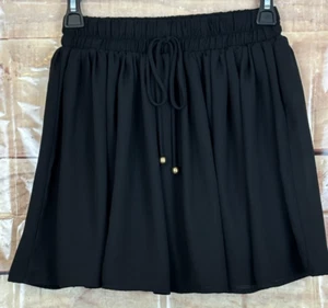 Guess Girl/Women M Mini Skirt Black Chiffon Lined Elastic Waist Faux Drawstring - Picture 1 of 6