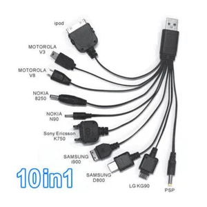 Universal 10 In 1 Multi-Function Mobile Phones Game USB Charger Cable Lead - Picture 1 of 3