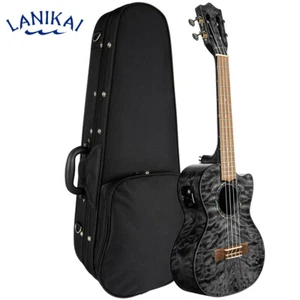 Lanikai QM-BKCET Quilted Maple Black Stain Tenor A/E Ukulele with Foam Case - Picture 1 of 2