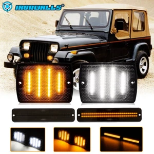 4pc Smoked Bumper Amber Turn Signal+Side Marker Light For 87-95 Jeep Wrangler YJ - Picture 1 of 12