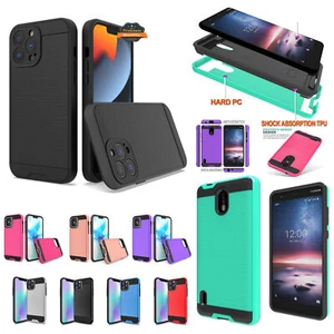 For Apple iPhone 13 /Pro /Mini Rugged Brushed Texture Hybrid 2in1 TPU Case Cover - Picture 1 of 57