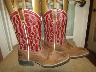 Ariat Square Toe Boots Red & Brown Kids Youth Size 2.5 Style 10017316 Leather - Image 1 of 4