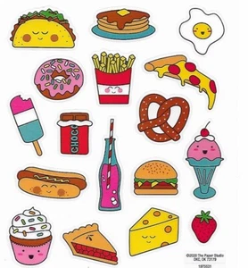 Snack Food Taco Pizza Fries Cupcake Pie Donut Pretzel Scrapbook Craft Stickers - Picture 1 of 1