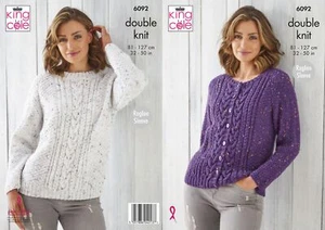 Double Knit Raglan Jumper Cardigan Ladies Knitting Pattern King Cole 6092 - Picture 1 of 5