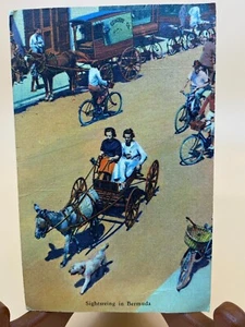 Vintage 1946 Linen Postcard Sightseeing in Bermuda 3 cent Thomas Jefferson Stamp - Picture 1 of 9