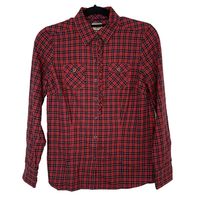 Blusa Bajo Mujer Pequeña Roja A Cuadros Volantes Abotonados Algodón Manga Larga Preppy Foto 1 de 4