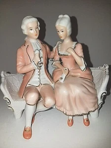 Giftware Figurine Peach Elegance Parlour Pair Couple on Love Seat 4.5" Tall - Picture 1 of 10