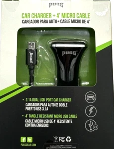 🎈 Buy 1 Get 1 FREE! PUGS 186 Dual USB Car Charger w/ 4ft Micro USB Cable 3.1A - Picture 1 of 1