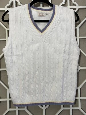 Chaleco EP Pro Mujer Grande Blanco Tejido con Cable Golf Informal Cuello en V Algodón T3 Foto 1 de 4
