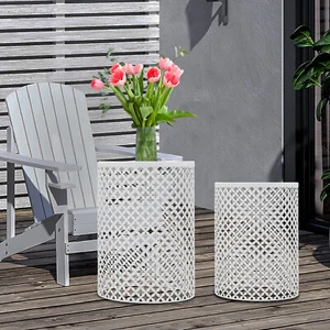 2PCSModern In/Outdoor Side Table Metal Frame Accent Table Round End Table Decor - Picture 1 of 20