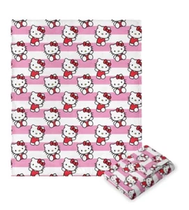 Sanrio Hello Kitty Bows And Stripes Throw Blanket 50x70 Super Soft Fleece - Picture 1 of 5
