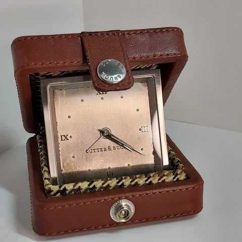Cutter & Buck Travel Alarm Clock, Brushed Nickel, Leather Case Cover