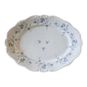 Blue Garland Bavaria Johann Haviland 14.75" Oval Serving Platter Silver Rim READ - Picture 1 of 8