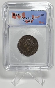 1882-H Canada Queen Victoria 1c ICG AU55 Obverse #2 Error Canadian Penny - Picture 1 of 3