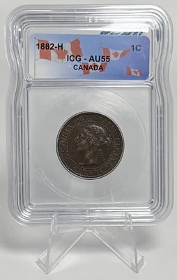 1882-H Canada Queen Victoria 1c ICG AU55 Obverse #2 Error Canadian Penny - Image 1 of 3