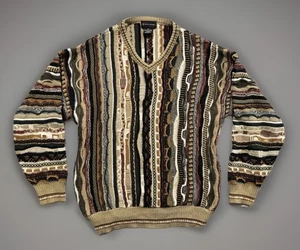 Vintage 90er Conte di Milano V-Ausschnitt Zopfmuster Pullover Herren Gr. L Coogi inspiriert Cosby - Bild 1 von 11