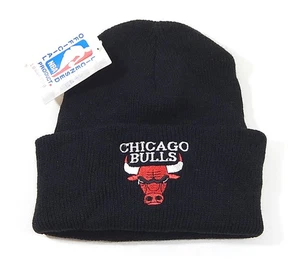 Gorro de invierno vintage de la NBA Chicago Bulls Logo 7 de la década de 1990 negro nuevo de stock - Imagen 1 de 2