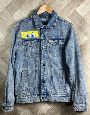 MEMBERS ONLY x NICKELODEON Spongebob Print Washed Light Blue Denim Jacket Size M - Image 1 of 4
