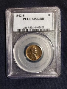 1912-s Lincoln Cent PCGS MS63RB PCGS  Price Guide is $ 400.00 - Picture 1 of 2