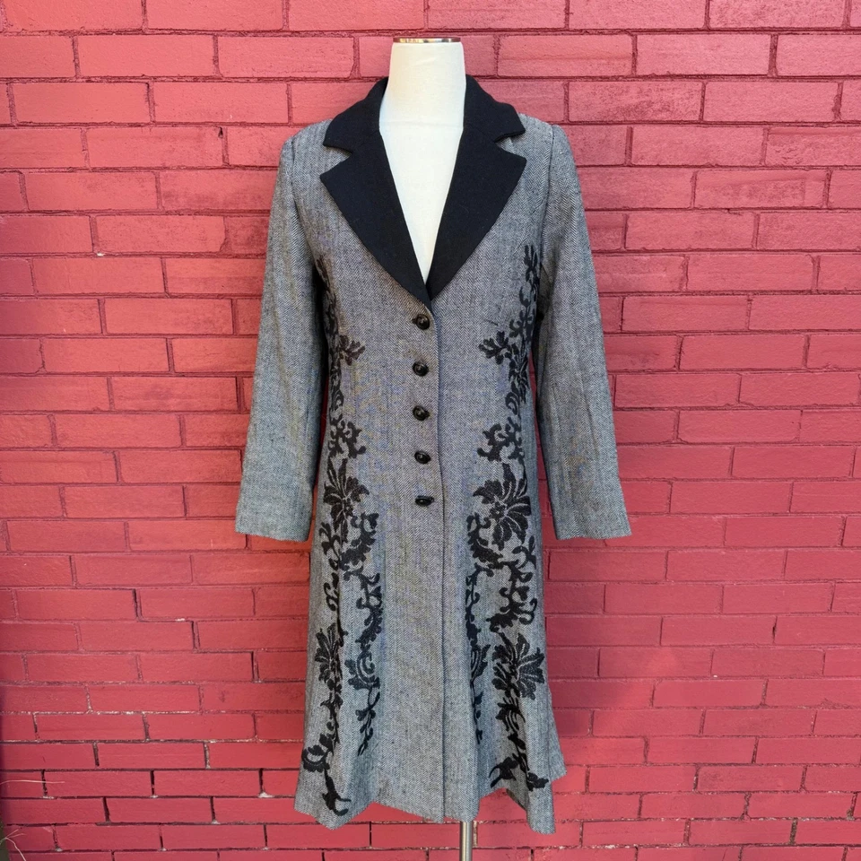 Blazer feminino meia-noite veludo preto floral tweed espanador tamanho M bordado - Imagem 1 de 4