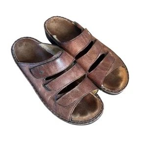 Finn Comfort Slide Slipper 3 Strap Brown Leather Sandal Men's EU 45 US 11.5 - Picture 1 of 9