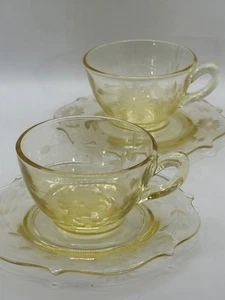 Jubilee Yellow by Lancaster Glass 1930s Cup and Saucer Set of 2 Floral Decorated - Picture 1 of 10
