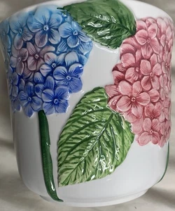 Maceta de cerámica italiana pintada a mano rosa púrpura azul hortensias hecha en Italia - Imagen 1 de 8