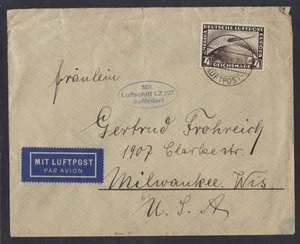 FUNDA ZEPPLIN ALEMANIA 1928 Sc. # C37 ON LZ 127 FRIEDRICHSHAFFEN A MILWAUKEE WI - Imagen 1 de 2