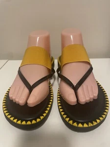 NR Rapisardi Firenze Womens Yellow Thong Black Size 9 EU 41 Stretch Band Sandals - Picture 1 of 13