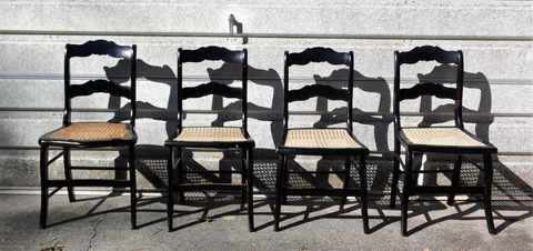 Vintage Set of 4 New England Cane Seat Slatback Farmhouse Kitchen Chairs Cover