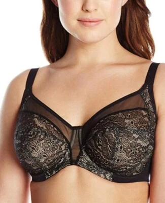 Sujetador de soporte lateral Elomi Raquel 38DDD negro 4050 malla semi transparente sin forro con aros Foto 1 de 4