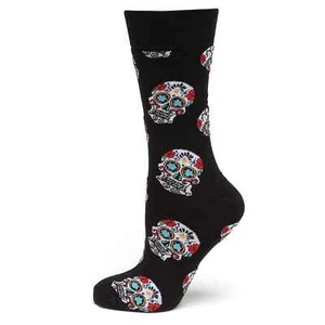 Halloween Sugar Skull Black Men's Crew Socks - One Size - Picture 1 of 3