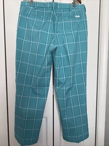 Izod Golf Pants Mens 36x30 Royal Turquoise Blue Plaid Flat Front - Picture 1 of 4