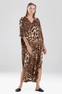 Natori Luxe Leopard Caftan Kaftan Size Large Sleepwear Loungewear Pockets Zipper - Picture 1 of 6