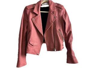 NEW IRO Ashville Leather Jacket | coral pink - size 42 $1200 Moto Biker - Picture 1 of 3