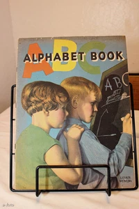 Vintage 1935 A B C Alphabet LARGE LINEN  FINISH Book Bright Color Illus.  - Foto 1 di 4