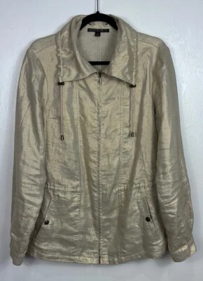 Chaqueta Lafayette 148 New York Lino Cremallera Completa Metálica Beige Dorado Talla L Foto 1 de 4