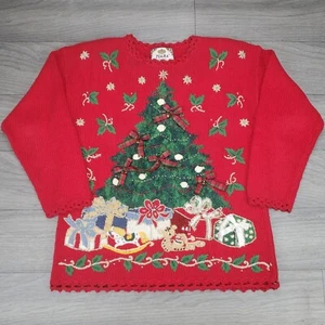 Vintage 90s Tiara Petites Size PM Petite Med Christmas Holiday Beaded Sweater - Picture 1 of 13
