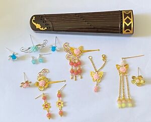 Handmade 1:6 miniature doll Japanese hair pin necklace earring guzheng accessory