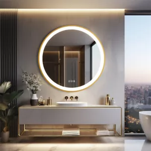 Nuevo Espejo de Baño LED Redondo Marco de Aluminio Dorado Espejo de Tocador Antiniebla - Imagen 1 de 18