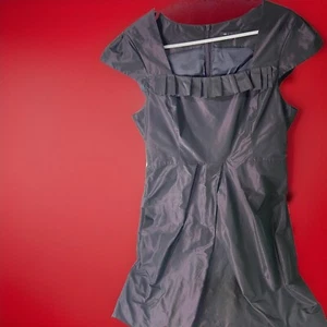 Cue In The City Black Dress - Size 14 VGC - Ruffles Front - Free Postage - Picture 1 of 7